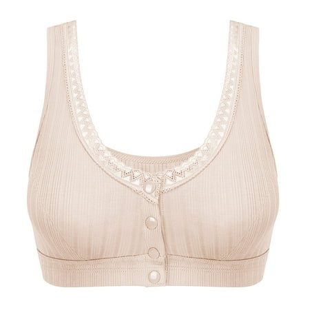 

Women s Bra without Steel Ring Gathered Vest Front Open Button Underwear Lace Button Design Beige XXXXL