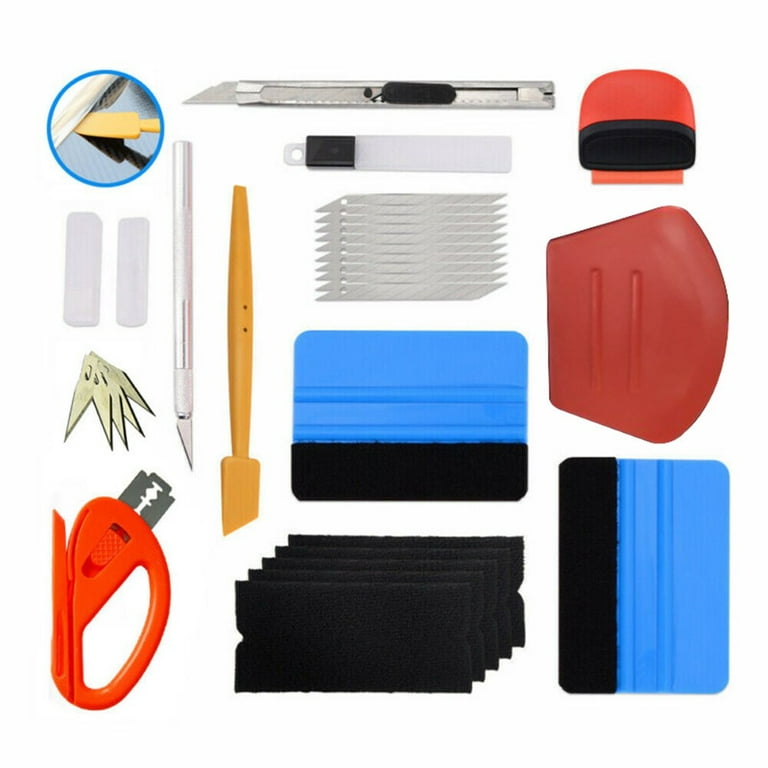 Vehicle Window Tint Film Install Vinyl Wrap Tool Kit Includes Felt Squeegee, Safety Cutter, Utility Blades Vinyl Applicator Wrap Tools for Car