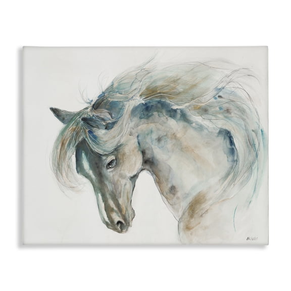 Stupell Industries Contemporary Watercolor Horse Blue Beige Canvas Art, 20 x 16, by Patti Mann