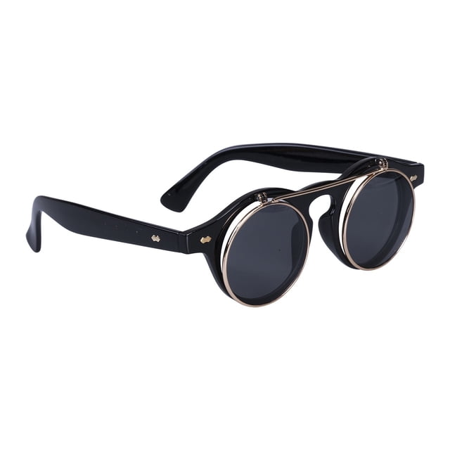 Lunettes de Soleil Gothiques Steampunk Rétro à Tige Ronde Rétro Noires
