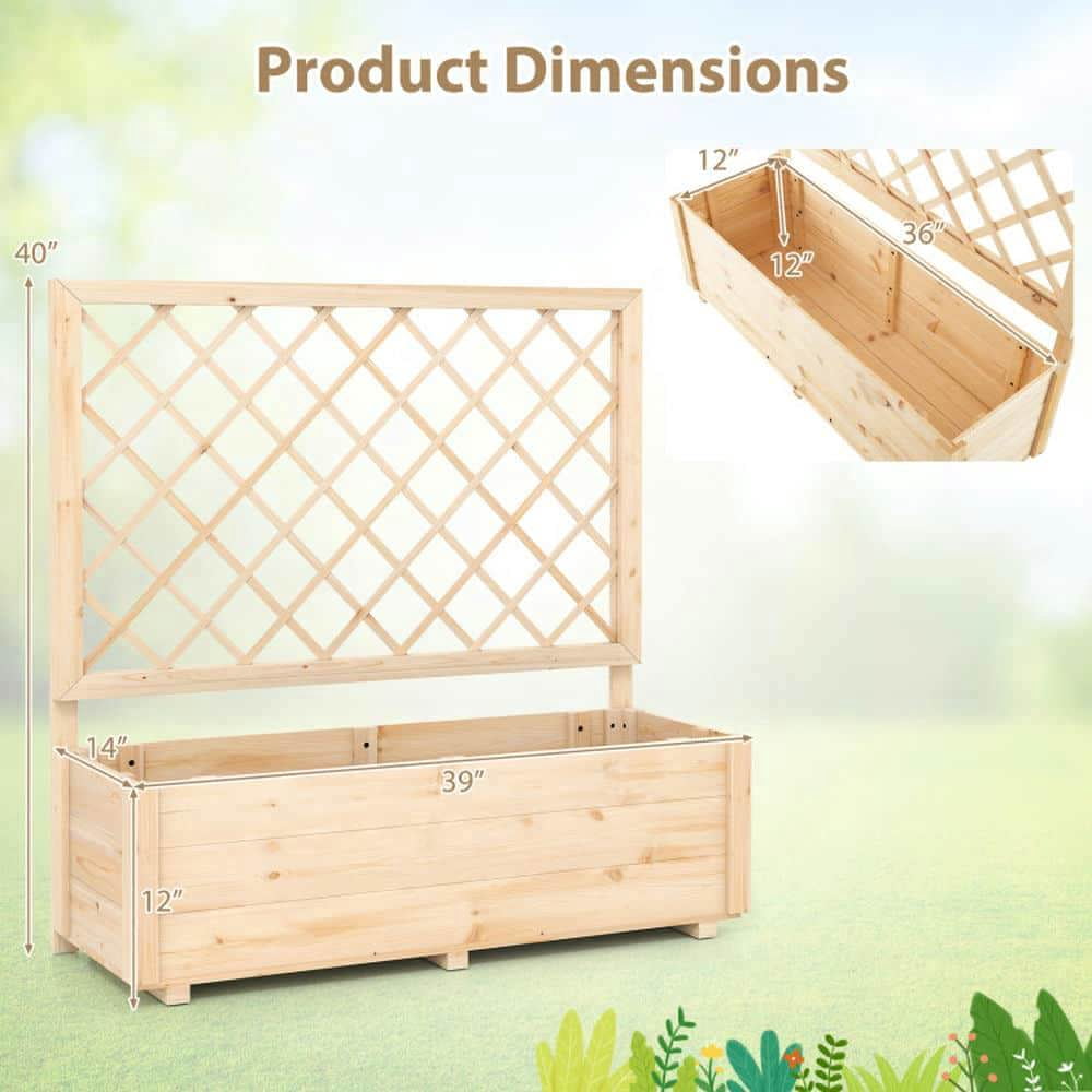 Demifill Raised Garden Bed with Lattice Trellis-L, Wooden Elevated Planter Box for Outdoor as Garden, Backyard, Porch, Brown