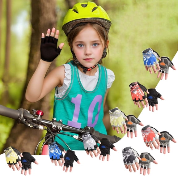 Children Sports Half Finger Gloves, Anti Slip Polyester Cycling Gloves for Outdoor Exercise Training and Daily Riding Use