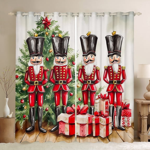 Manfei Vintage Cartoon Nutcracker Black Out Curtains,Teen Christmas Gifts Curtains Pack of 2 (42x63 Each),Happy New Year Bedroom Curtains For Kids,Luxury Bedroom Decor