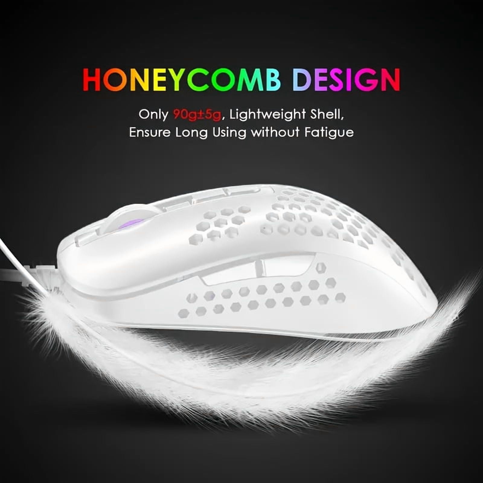 Ultralight Wired Gaming Mouse, Lightweight Honeycomb Shell, Breathing Backlight Mouse, USB Optical Computer Mouse USB A Port for Win/XP/Xbox/PS4/Mac/Air/HP/Acer