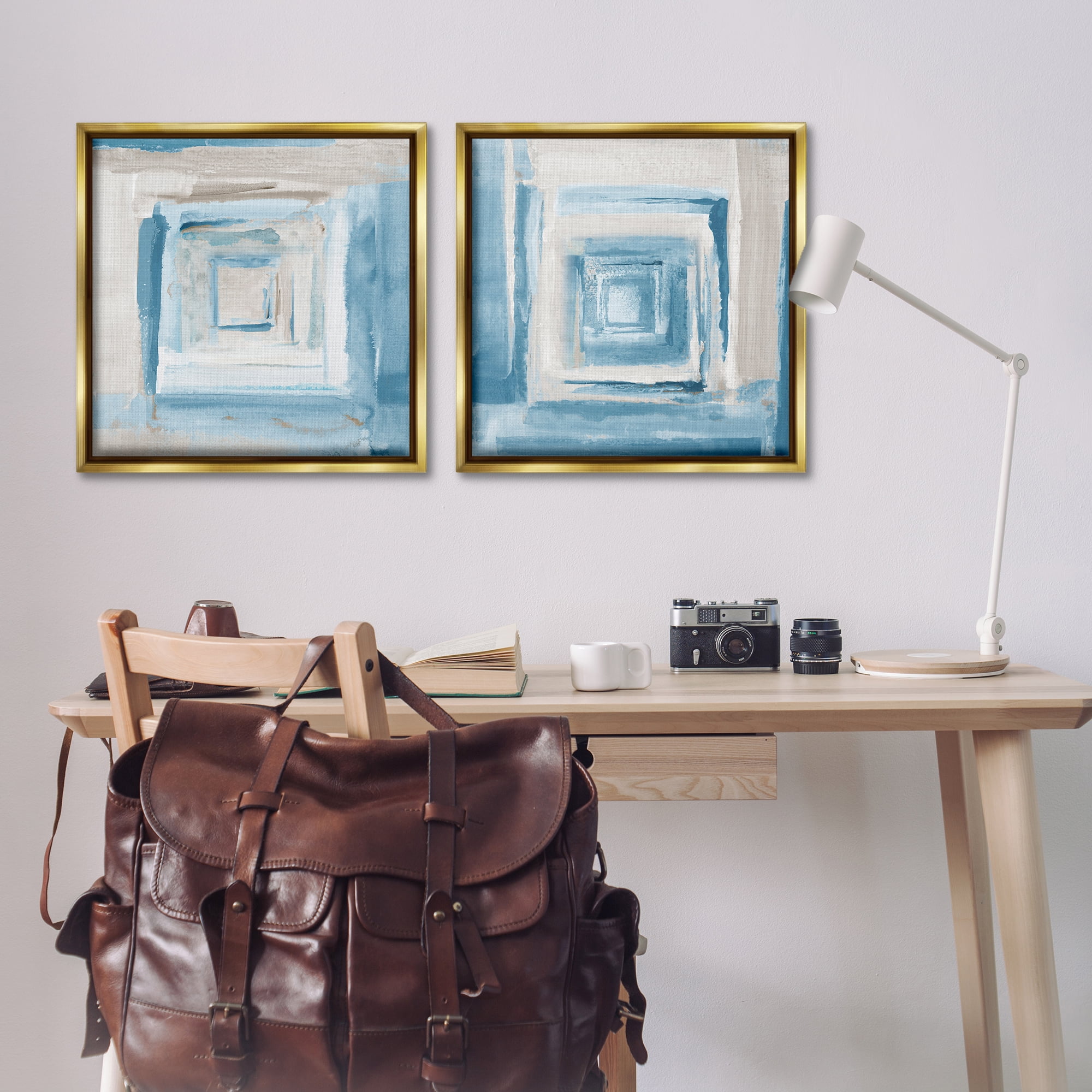 Stupell Industries Brand New Day Abstractions Abstract Painting Gold Floater Framed Canvas Art Print Wall Art, 25 x 25, Set of 2