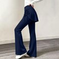 thumbnail image 6 of OGLCCG Girls Skirted Flare Leg Pants, Side Drawstring 2-in-1 Skort Yoga Pants Stretchy Athletic Bell Bottoms for Dance(Navy,9-10 Years), 6 of 8