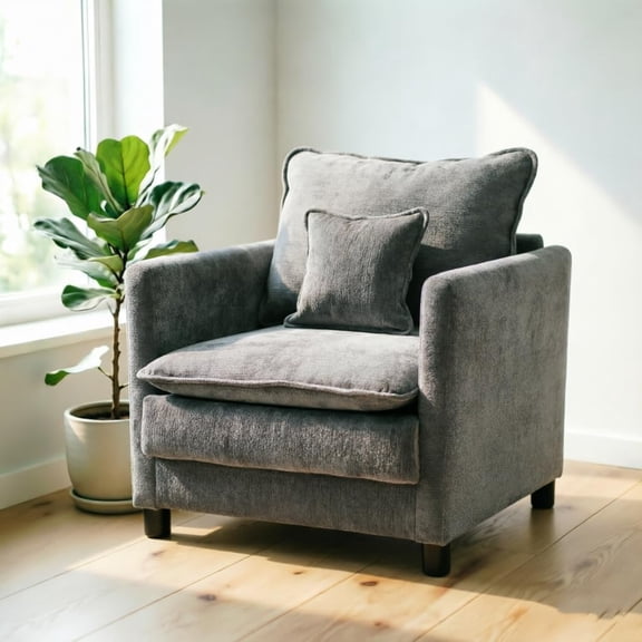 YWEN Mid Century Modern Accent Chair, Upholstered Scooped Arm Chair, Comfy Reading Chair with Lumbar Support, Chenille Fabric Side Chair for Living Room Bedroom