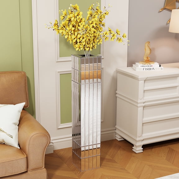 Olurrisa 36.02" Tall Mirrored Floor Vase, Silver Large Modern Glass Vase for Dried Flowers, Luxury Home Decor for Living Room