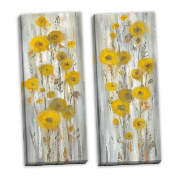 Gango Home Decor Contemporary Roadside Flowers I & II Crop by Silvia Vassileva (Ready to Hang); Two 8x20in Hand-Stretched Canvases