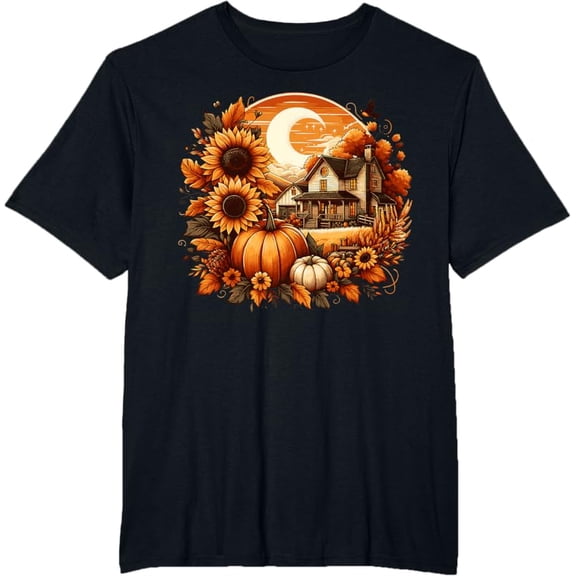 Cottagecore Vintage Moon Floral Pumpkin Fall Leaves T-Shirt
