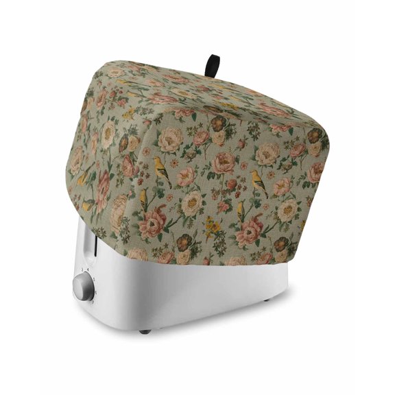 Vintage Spring Floral Toaster Cover 2 Slice, Small Kitchen Appliance Covers, Farmhouse Flowers Green Vintage Toaster Oven Cover with Loop, Bread Machine Cover Polyester Dust Cover Protection