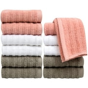 Pleasant Home Washcloths Set - 12 Pack (12” x 12”) – 488 GSM- 100% Ring Spun Cotton Wash Cloth - Super Soft and Highly Absorbent Face Towels (Blush Combo, StripedDesign)