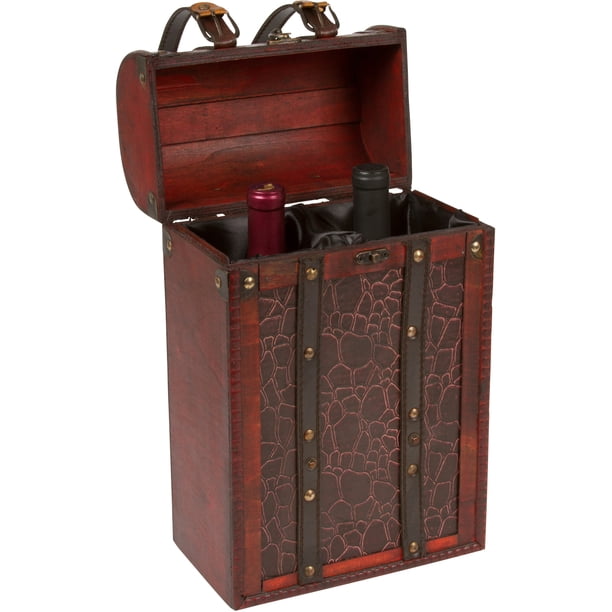 14" Tall Treasure Chest Wine Box Wooden Holds 2 Wine Bottles By Trademark Innovations