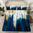 thumbnail image 2 of Homewish Modern Oil Painting Twin Sheet Sets,Minimalist Abstarct Garffiti Twin Fitted Sheet,Deepblue Gray Gold 03 For Men Women,Breathable Home Decor,3pcs, 2 of 7