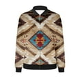 thumbnail image 4 of JURANMO Womens Zip Up Sweatshirts Long Sleeve Lightweight Jacket Fall Outfits Casual Loose Ethnic Print Bomber Flight Jackets with Pockets Brown XXL Back to College Deals, 4 of 6