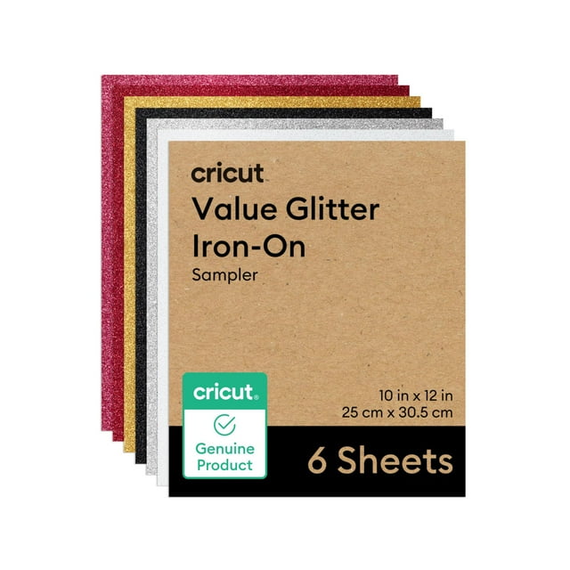 Vinilo de transferencia de calor Iron On Glitter HTV Cricut, 6 hojas