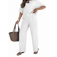 thumbnail image 2 of Women'S Plus Size Summer Two Piece Sets Cap Sleeve Floral Blouse Belted Pants Outfits White XXXL, 2 of 7