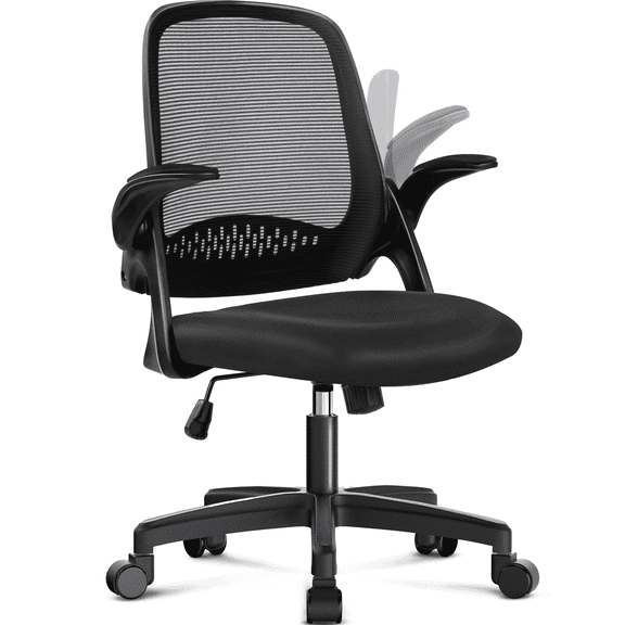 CELTOSS Ergonomic Office Chair, Flip-Up Arms, Adjustable Lumbar Support, Black