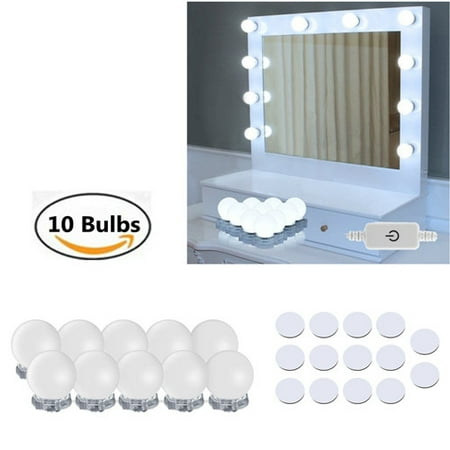 Hollywood Style LED Vanity Mirror Lights Kit Makeup Mirror Lights with 10 Dimmable Light Bulbs for Makeup Dressing Table and Power Supply Plug in Lighting Fixture