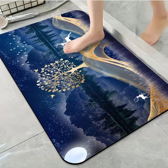 1pc Moonlit with Golden Elements Bathroom Rug Bathroom Decor and Accessories- Durable,Anti Slip,And Quick Drying,Suitable For Indoor/outdoor Use - Perfect For Bathrooms,Bedrooms,Kitchens