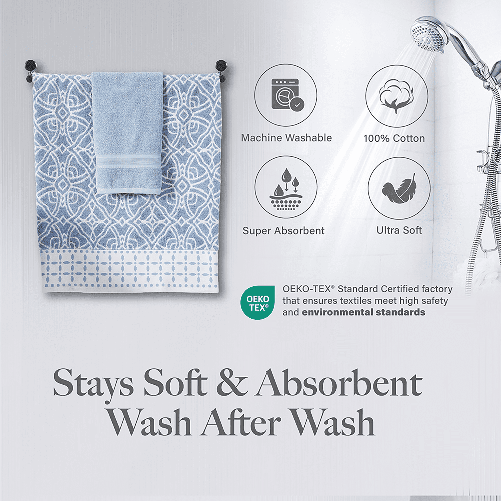 Modern Threads Monroe 6-Piece Cotton Bath Towel Set, Blue