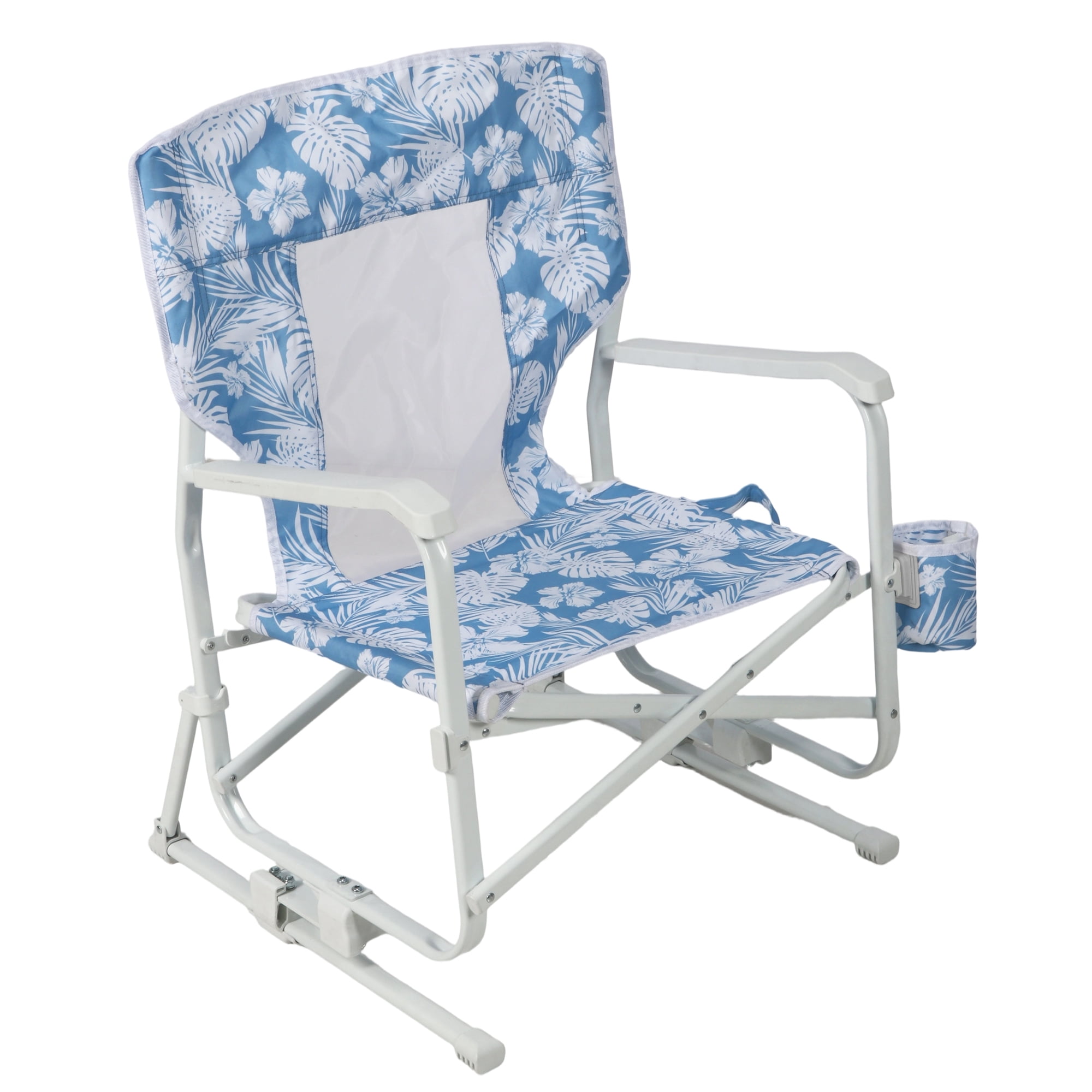 Mainstays Beach Rocking Chair with Palm Print, Low Sitting, Blue