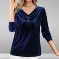 thumbnail image 2 of Plus Size Women Velvet Dressy Tops Long Sleeve Round Neck Tunic Shirts Lace Patchwork Trendy Casual Pullover Elegant Blouses Blue,XXXXL, 2 of 6
