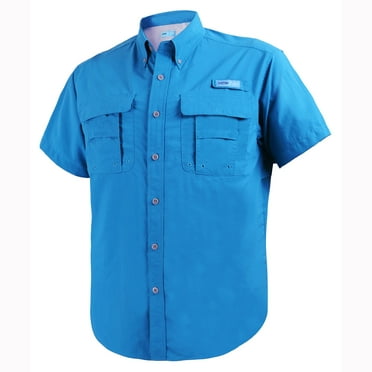 Tuna Men's Fishing UPF 50  Sun Protection Anti-Static Waterproof Breathable Quickly Dry Hiking Short Sleeve Shirts Vivid Blue 13 Large