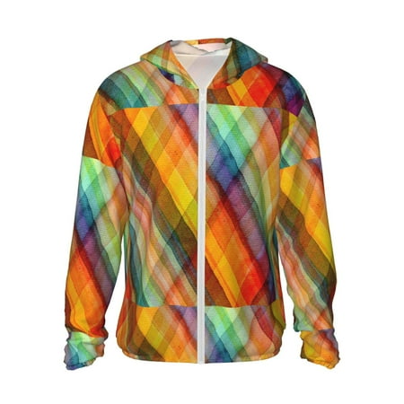 Sigee Abstract Watercolors Tartan Print UPF50+ Men s Sun Protection Hoodie Shirt SPF UV Shirt Long Sleeve Fishing Outdoor Lightweight S-3XL
