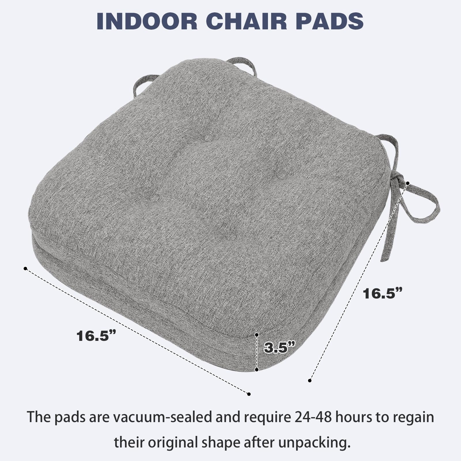 Baibu Kitchen Chair Cushions Memory Foam 3.5" Thick Dual-layer Seat Cushions Dining Chair Pads, Set of 2, Gray