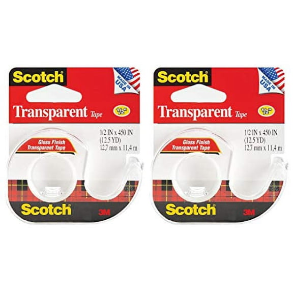 Scotch Brand Transparent Tape, Versatile, Glossy Finish, Engineered for Office and Home Use, 1/2 x 450 Inches, 1 Dispensered Roll (144), Clear - 2 Pack