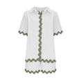 thumbnail image 3 of Fmbrln Womens Summer 2 Piece Sets Casual Color Block Turndown Collar Button Short Sleeve Shirts and Elastic Waist Shorts with Pockets Sets Lounge Comfy Vacation Outfits Green XL, 3 of 5