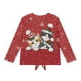 thumbnail image 5 of Xoenoiee Christmas Cat Snowflake Print Kids Crop Tops Girls Long Sleeve Tee Shirts Xmas Fall Clothes Loose Fit Sweatshirt Pullover Top with Tie Front, 7-8 Year, 5 of 7