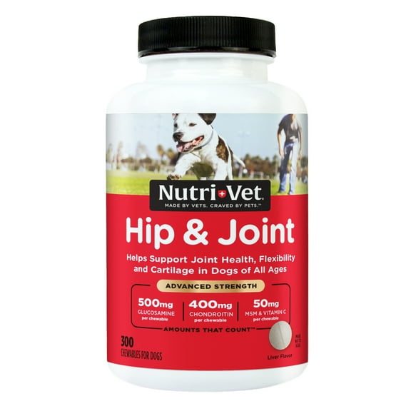 Nutri-Vet Hip and Joint Chewables for Dogs, Advanced Strength, 300 Count