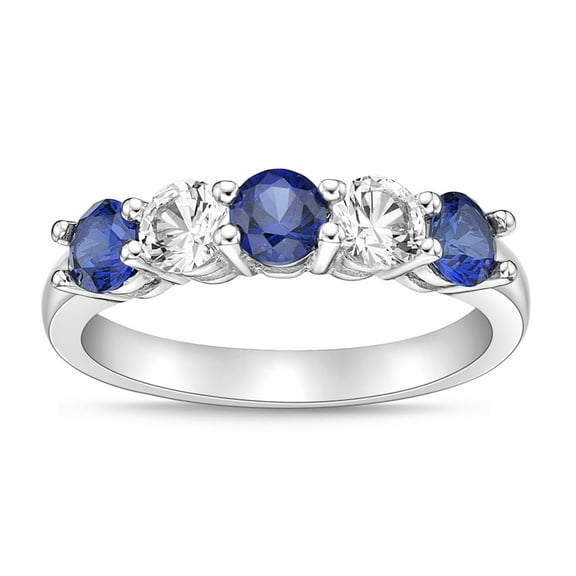 Brilliance Fine Jewelry 925 Sterling Silver Created Ceylon Sapphire with Created White Sapphire Band Ring