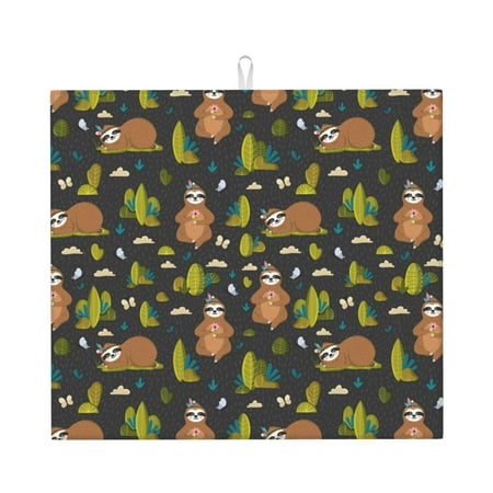 

Honeii Funny Sloths In The Forest for Dish Drying Mat for Kitchen Counter Non-slip Rubber Backed Hide Stain Kitchen Super Absorbent Draining Mat Dish Rack Pad