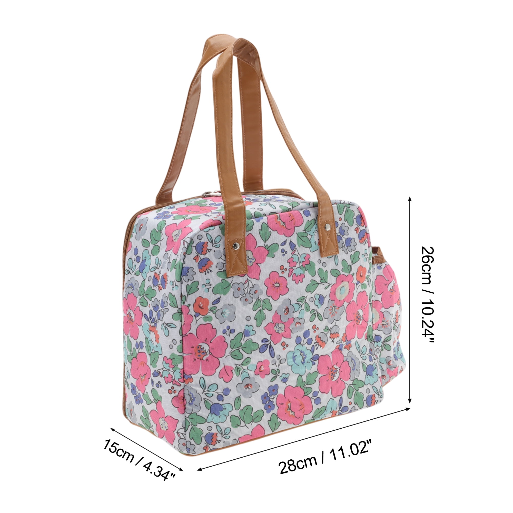 Unique Bargains Handheld Insulated Lunch Bag 1 Pc Pink White [Flower]