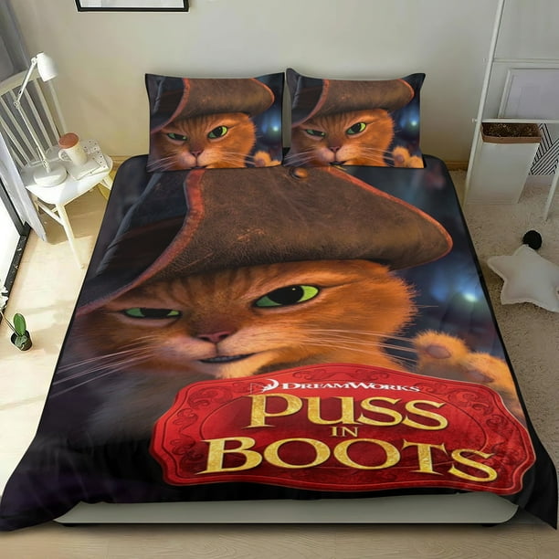 El Gato con Botas Conjunto de sábanas temático, trío de piezas, cómodo y amigable con la piel, diseño único, regalo de decoración para el hogar para familiares, amigos y fans,140cm *210cm