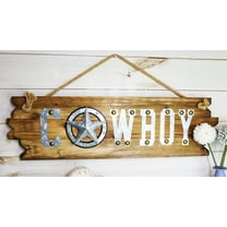 25"L Rustic Metal Western Star Cowboy Sign On Wooden Plank Wall Or Door Plaque