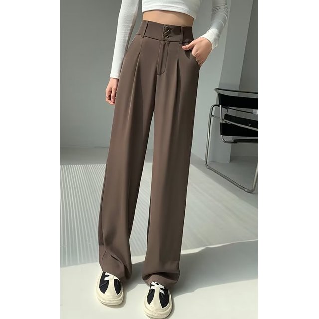 Pantalones de otoño para mujer, lisos, combinables, sencillos, informales, de cintura alta, para oficina, elegantes, holgados y cómodos, ropa de calle Ulzzang