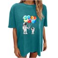 thumbnail image 1 of Moda Mujer Damas Cayó Hombro Mangas Impresión suelta Manga corta Top Pullover Tops Pompotops hfajkhk141597, 1 of 8