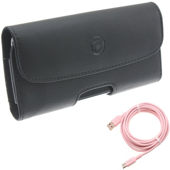 10ft Long USB-C Cable w Case Belt Clip for Samsung Galaxy S20 Fan Edition - Pink Charger Cord Power Wire Type-C, Leather Holster Cover Loops fits Galaxy S20 FE (Fan Edition)