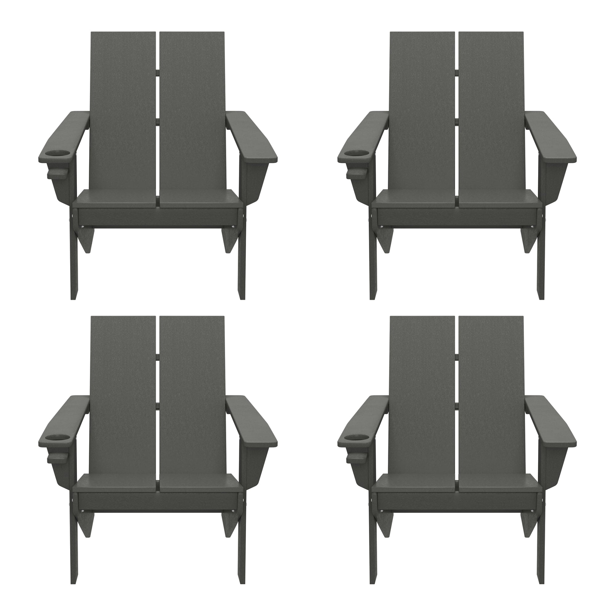 WestinTrends Riviera Outdoor HDPE Modern Adirondack Chair with Cup Holder (Set of 4), Gray
