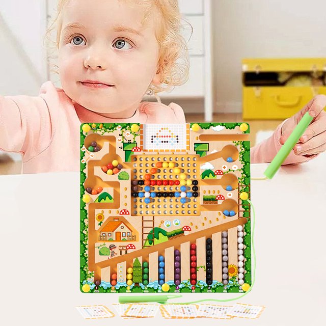 Laberinto magnético de números de color 4 en 1, juegos de clasificación magnética de madera, regalos para niños