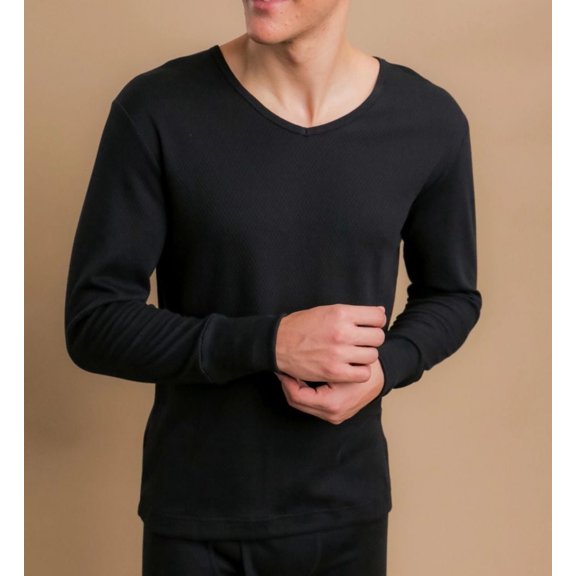 Men's Cottonique M17705 Latex Free Organic Cotton Thermal Shirt (Black S)