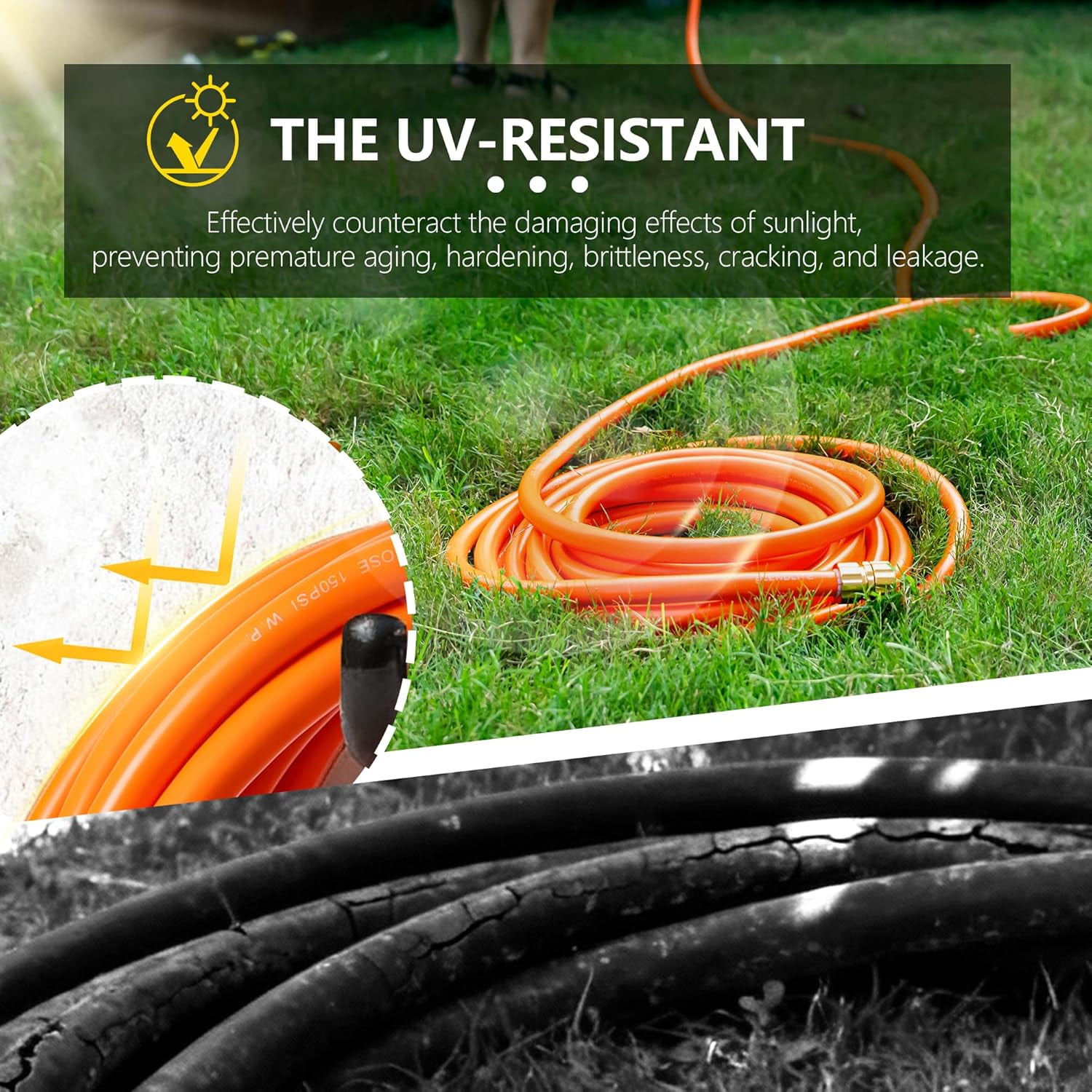 Garden Hose 25ft x 5/8", Custom Length, -40°F to 150°F, All-weather, NO Kink, Flexible, 600 Burst PSI, Leakproof Water Hose with Additional Customizable Solid GHT Fittings