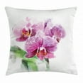 thumbnail image 1 of Orchids Throw Pillow Cushion Cover, Floristry Themed Artwork with a Posy of Orchids in Pink Shades and Green Leaves, Decorative Square Accent Pillow Case, 18 X 18 Inches, Multicolor, by Ambesonne, 1 of 2