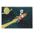 thumbnail image 1 of Rocket Cutting Board, Boy Riding Rocket in Space Journey Exploring Universe Theme, Decorative Tempered Glass Cutting and Serving Board, Large Size, Dark Petrol Blue Yellow, by Ambesonne, 1 of 1