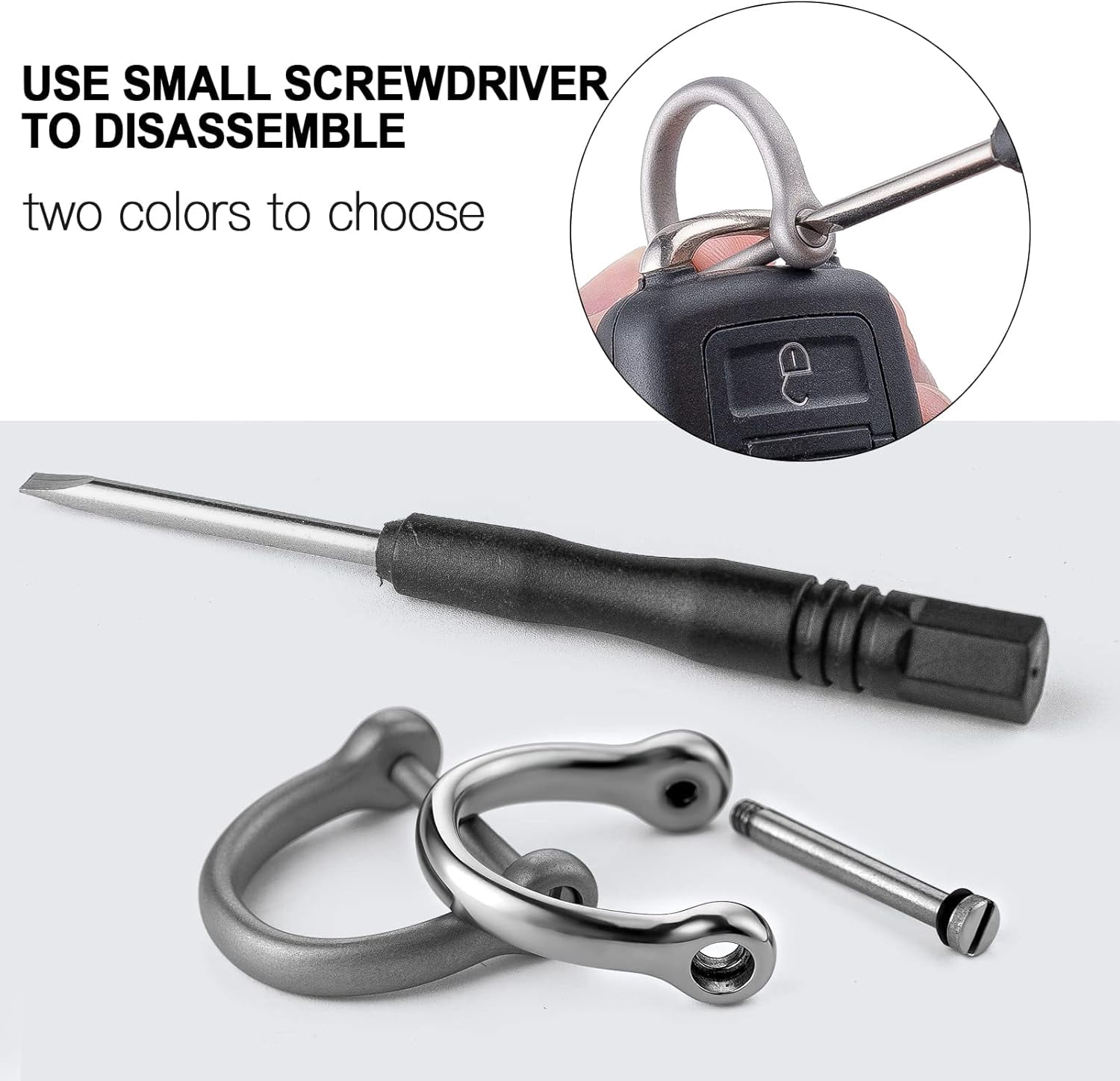 D Ring Keychain, Durable D Shape Key Ring for Car keys, Horseshoe Clasp with Screw Shackle -（Load Bearing: 50lb）
