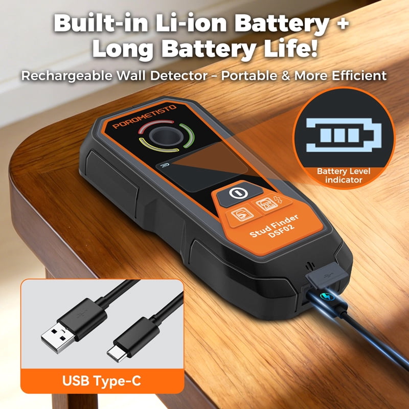 POROMETISTO DSF02 6-in-1 Stud Finders, Wire Family Finder with Light and Line Guidance, Type-C Charging, for AC Wiring, Wood, Metal, and Pipes, with Precision/Depth Mode